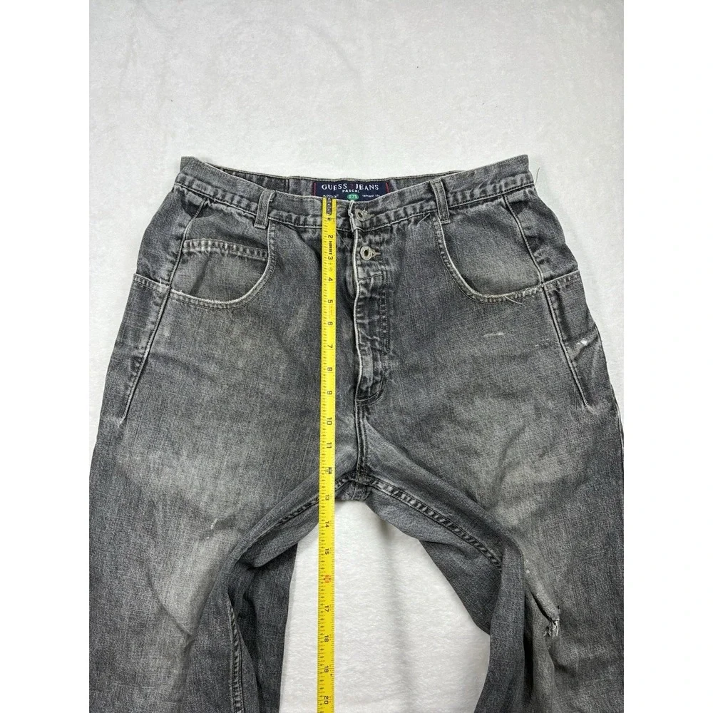Vintage 90s GUESS USA Triangle Logo Pocket Jeans Mens 34x34 Dark Wash Y2K Denim